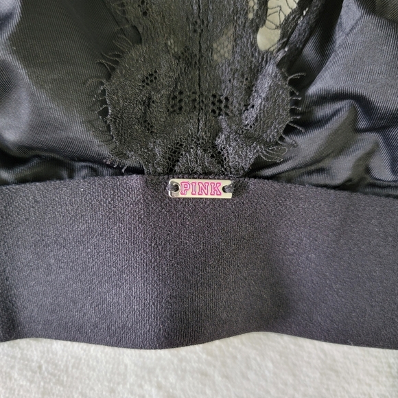 PINK Victoria's Secret Eyelash Lace Triangle Bralette Black Racerback Size Small - Picture 3 of 9